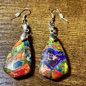 Colorful Mosaic Stone Dangle Earrings Boho or Southwest inspired